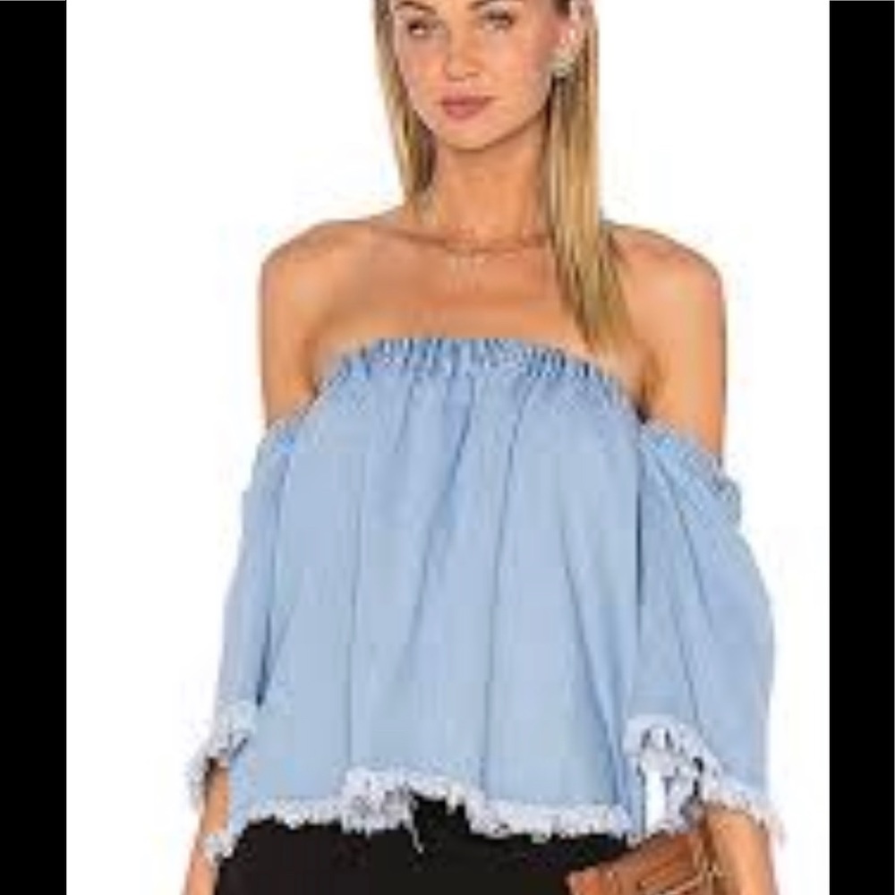 Revolve J.O.A. Denim off shoulder 3/4 sleeve top